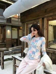 DAZY Women's Round Neck Floral Casual Long Sleeve Spring Summer Korean Style T-Shirt Graphic Tees - Multicolor - View 8