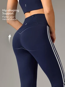 OutZeal Gym Wear Women Sports Pants Yoga Workout Pilates Quick-Dry Tummy Control Flared Legs Active Bottoms - Navy Blue - View 3