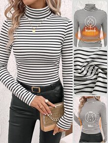 SHEIN Clasi Women's Stand Collar Ruched Waist Warm Fleece T-Shirt - Multicolor - View 1