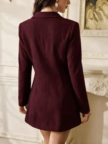 Vintamour Women's Vintage Elegant Solid Color Sleeveless Dress And Blazer Set - Rose Red - View 5