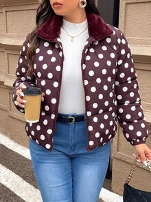 Lounesse Plus Size Women's Short Padded Coat With Fleece Lining - Rusty Rose - View 2