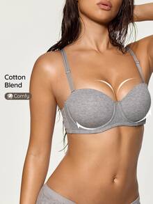 SHAPORA 1pc Half Cup Cotton Comfortable Bra - Grey - View 4