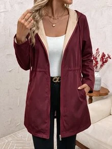 SHEIN Clasi 女款豹紋可反穿連帽夾克外套 - 乾枯玫瑰色 - 查看 3