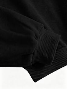 SHEIN Girlism Teen Girls Hoodie & Sweatshirt Co-Ords Black Asymmetrical Shoulder Sweatshirt & Flared Sweatpants 2pcs Set - Black - View 5