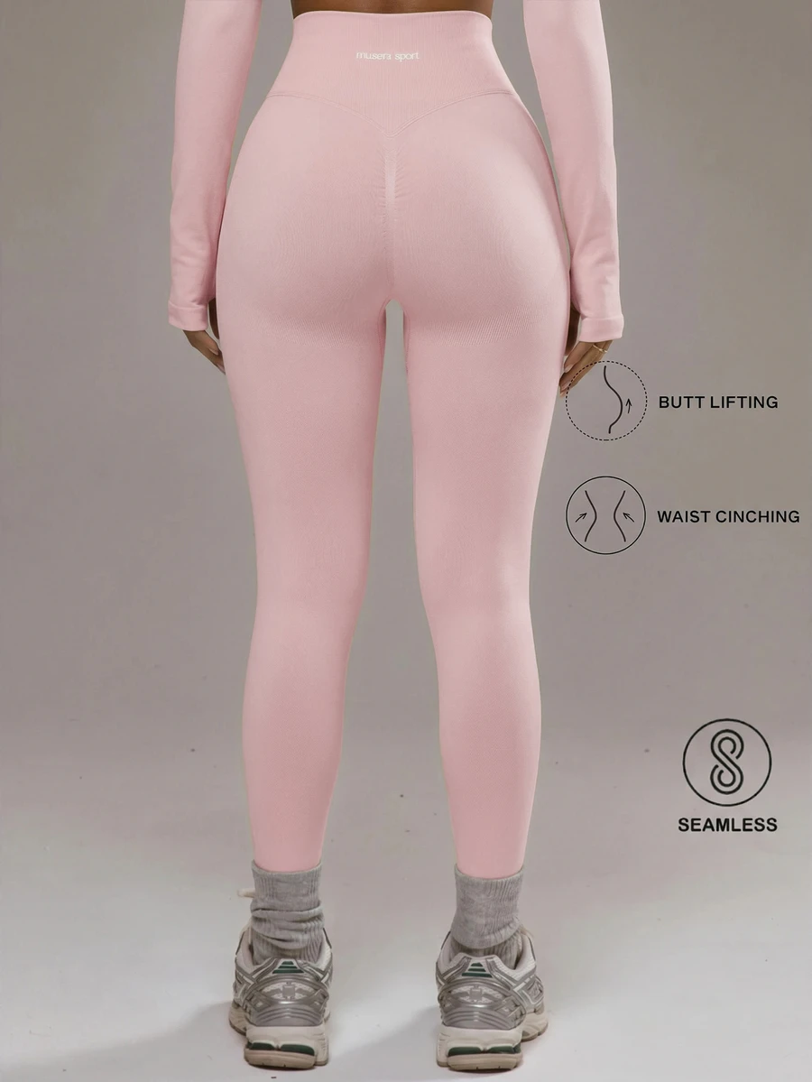 Musera Sport High Rise Seamless Leggings Bottom Only Padel Winter Activewear Sport Gym Workout - Baby Pink - View 1