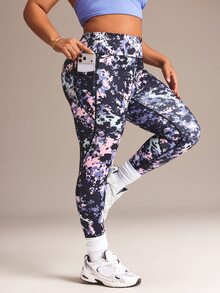 SHEIN Rhythm Era Tie Dye Plus Size Sports Leggings - Navy Blue - View 2