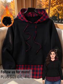 Rusticease Plus Size Colorblock Layered Drawstring Hooded Long Sleeve Sweatshirt Casual Streetwear Fall Winter 2026 - Multicolor - View 1