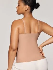 SHAPORA Plus Size Camisole/Tank Top/T-Shirt Adjustable Straps Striped Fabric - Coffee Brown - View 2