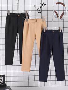 SHEIN 3件裝小男孩休閒簡約西裝長褲，適合日常穿著與戶外場景 - 彩色 - 查看 3