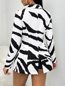 SHEIN SXY Solid Color Turndown Collar Casual Blazer In Fall/Winter - Black and White - View 2