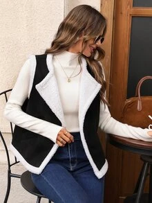 EMERY ROSE Women's Colorblock Fashion Versatile Fleece Vest Fall Clothes For Women Winter Outfit For Women - Brown - View 4