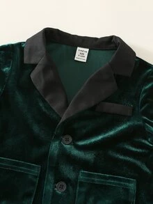 SHEIN 男嬰 2 件套裝，包含翻領長袖鈕扣夾克與鬆緊腰長褲，適合生日派對、洗禮、1 歲生日慶祝、晚會、表演、婚禮、嬰兒派對、聖誕派對及其他場合 - 彩色 - 查看 4
