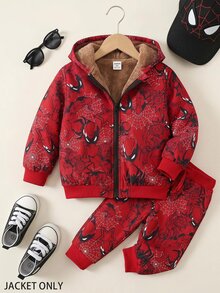 SHEIN 兒童 1件小男孩冬季卡通印花保暖內裡連帽外套 度假可愛街頭 Y2K 生日派對返校萬聖節超值上衣 - 彩色 - 查看 5