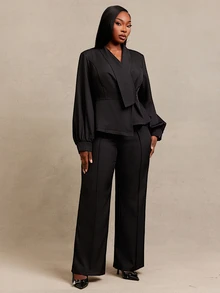 SHEIN SXY Women's Plus Size Black Blazer And Pants 2 Pieces Set - Black - View 5
