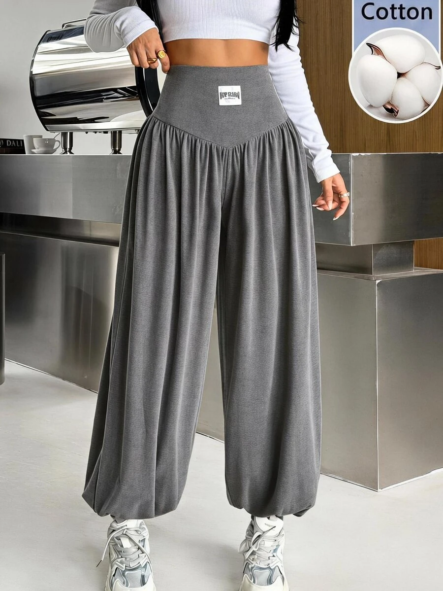 SHEIN EZwear 女款日常灰色針織高腰長褲 - 淺灰色 - 查看 1