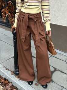 Rivivi Petite Women's Street Fashion Lace-Up Ruched Loose Denim Long Pants - Brown - View 6