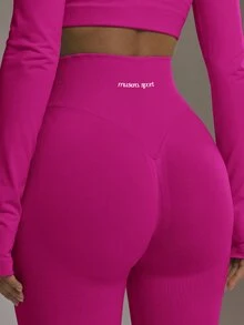Musera Sport 高腰無縫緊身褲下半部 Padel 冬季運動服 健身房運動訓練穿搭 - 玫紅色 - 查看 2