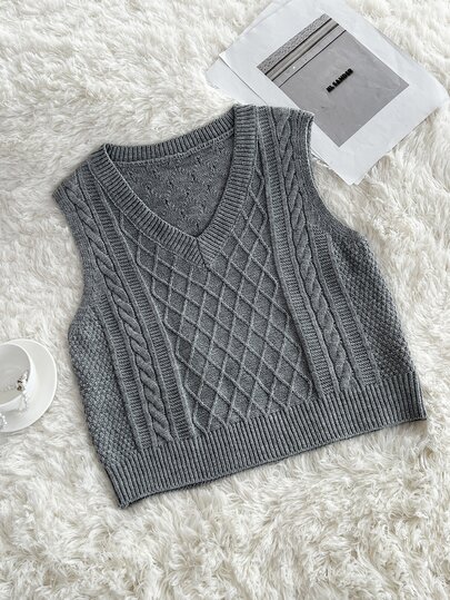 Elamini Chaleco de punto ajustado minimalista para mujer en gris, estilo tank top, para otoño/invierno
