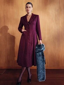 MOTF PREMIUM MANTEL PANJANG ELEGAN WANITA DARI WOL KASAR BERPAYET WARNA UNGU DENGAN POTONGAN SLIM FIT - Purple - View 5