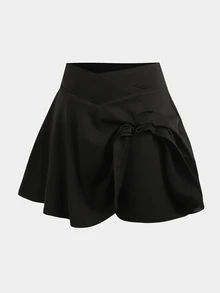 SHEIN 兒童青少年女孩極簡黑色針織三件套：長袖半高領拉鍊上衣、交叉腰背心與迷你運動套裝，返校穿搭 - 黑色 - 查看 7