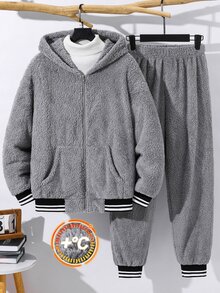 SHEIN 青少年男孩長袖連帽運動套裝 - 灰色 - 查看 6