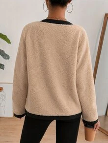 Holdful Holdful Colorblock Plush Round Neck Long Sleeve Casual Regular Fit Women's Jacket - Multicolor - View 2