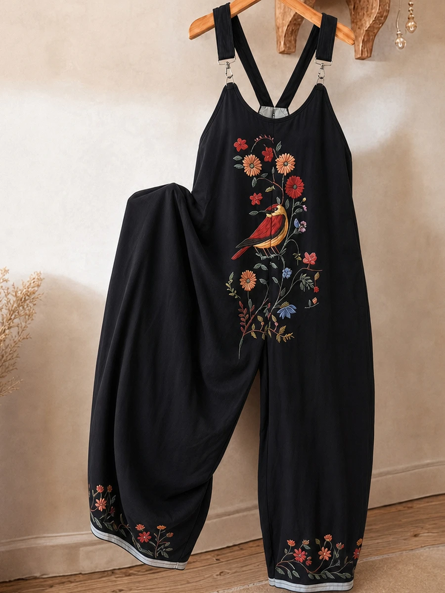 GlowEve CURVE Jumpsuit Wanita Ukuran Besar Kasual Motif Bohemian, Cocok untuk Liburan Musim Semi/Panas dan Pemakaian Sehari-hari - Hitam - View 1