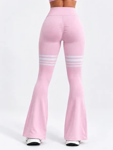 SHEIN Sovereign Charm Legging Flare Bergaris Wanita, Celana Dalaman Sporty yang Manis - Berwarna merah muda - View 2