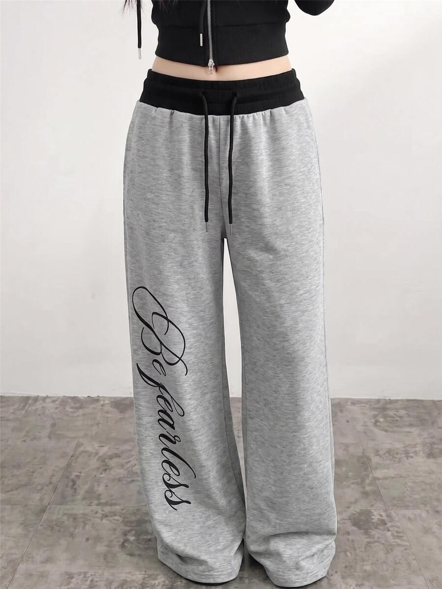 SHEIN Teen Girls Letter Print Loose Fit Sports Pants - Multicolor - View 1