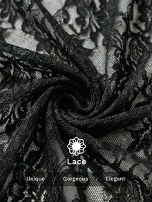 Comfortcana Plus Size Autumn/Winter Lace Camisole Dress & High Neck Cotton T-Shirt Black Set - Black - View 2