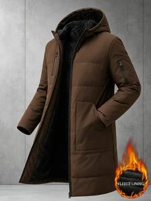 EGENSIO Halloween, Christmas, New Year, Gift, Men's Padded Coat, Long, Thermal Lined - Brown - View 2