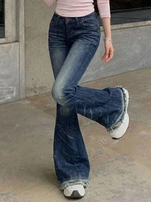 DAZY Women's Blue Washed Distressed High Waist Loose Wide Leg Street Casual Versatile Denim Jeans - Blue - View 6