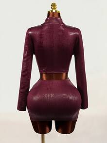 Mistrie Women's Slim Fit Long Sleeve Blazer Suit Set - Burgundy - View 4