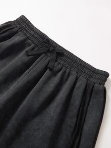 SHEIN 青少年男孩彈性腰帶口袋休閒運動長褲 - 黑色 - 查看 3