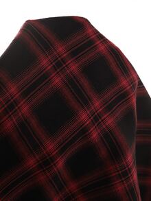 女款紅色格紋立領半開襟長袖洋裝 - 紅色 - 查看 3