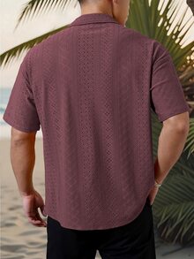 Genlund 男士度假休閒刺繡鏤空鈕扣襯衫 - 紅木色 - 查看 2
