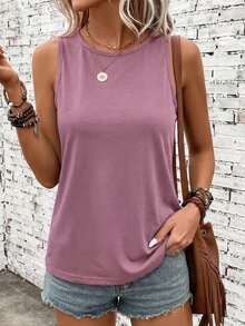 SHEIN LUNE Women's Casual Solid Color Loose Fit Tank Top - Mauve Purple - View 4