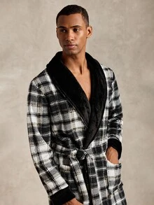 EverLounge Men's British Style Plush Plaid Robe - Multicolor - View 6