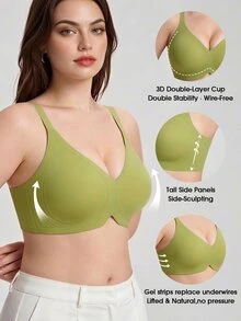 SHEIN 女款大尺碼果凍軟支撐無鋼圈聚攏胸罩 1件裝 - 綠色 - 查看 5