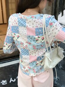DAZY Women's Round Neck Floral Casual Long Sleeve Spring Summer Korean Style T-Shirt Graphic Tees - Multicolor - View 2