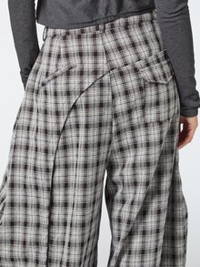 COUREZ BAGGY BALLOON CHECK TROUSERS WITH ASYMMETRIC BACK DETAIL - Black and White - View 5