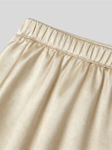 Sweetra Plus Size Autumn Winter Elegant Sexy Satin Slim Fit Ruched Lace Patchwork Bodycon Mini Skirt - Light Yellow - View 7