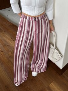 Rivivi Festival Plus Size Women Pink Striped Non-Stretch Slim Straight Leg Jeans - Pink - View 3