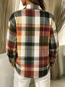 SHEIN Plus Size Women's Colorblock Plaid Fashion Casual Long Sleeve Shirt - Multicolor - View 2