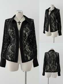 Sunspun Women's Autumn/Winter Black Lace Handmade Frog Button Front Opening Slim Fit Blouse Vintage Party New Chinese Style Versatile For Outings And Dates - Black - View 8