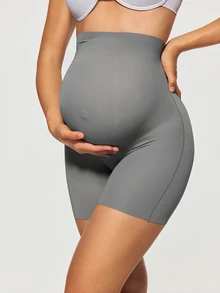 SHAPORA 1pc Maternity Solid Color Seamless High Waist Fitted Comfortable Panties - Dark Grey - View 3