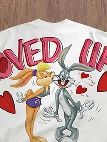 LOONEY TUNES X SHEIN Daypath OEM LOVE UP 情侶款寬鬆短版蝙蝠袖T恤 - 白色 - 查看 2
