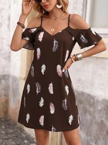 Brillora Women's Summer Beach Everyday Vacation, Romantic Vacation, Casual Vacation, Print, Simple And Comfortable Dress; Women's Elegant And Romantic Party Dress, Loose And Elegant Dress; Vacation Casual Romantic Dress; Women's Summer Outfits; Women's Beach Vacation Outfits; Women's Summer Holiday Outfits; Women's Casual Dresses; Women's Wedding Guest Dresses. - Brown - View 10