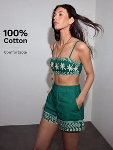 MOTF PREMIUM VACATION Tube Top Super Pendek Bordir Katun All Cotton untuk Musim Semi dan Panas - Teal Blue - View 1