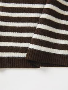 SHEIN Franclia All Casual Striped Knit Pants, Women Drawstring High Waist Flare Leg Trousers - Chocolate Brown - View 7
